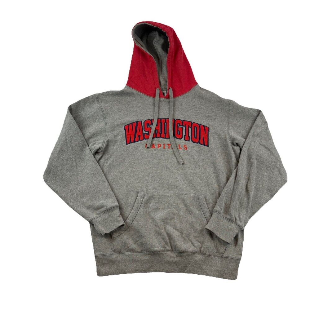 Washington Capitals NHL Hoodie Womens S Gray Red Colorblock Drawstring Pocket
